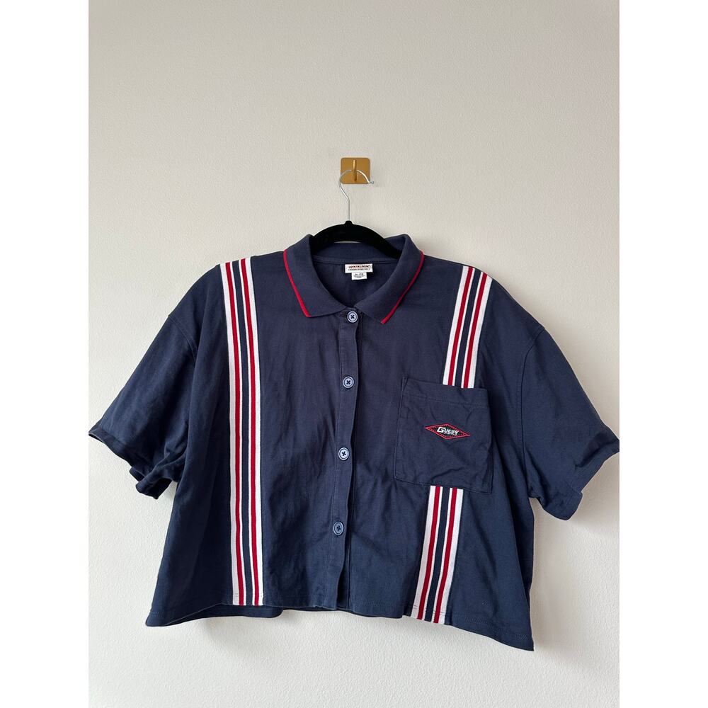 Guess Originals Women’s  Trinity Striped Piecing Cropped Polo XL Y2K Streetwear